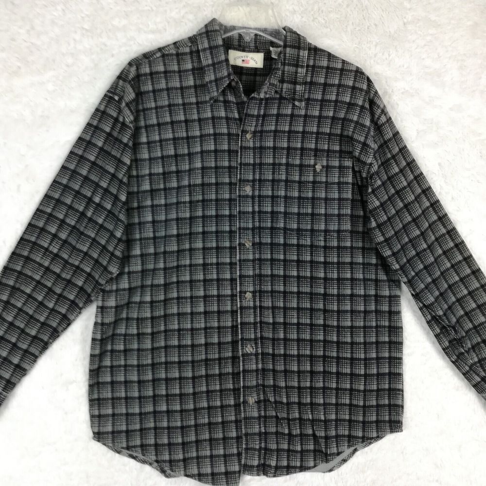 County Seat Mens Shirt Button Up Blue Plaid Heavy Duty Ribbed Texture L‎ New